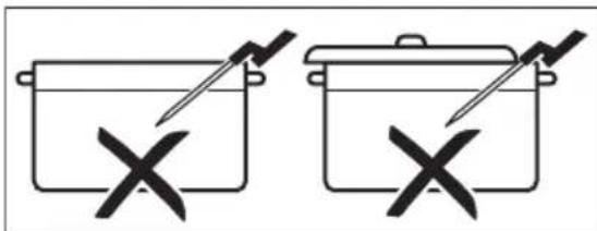 Diagram showing two cooking pots with crossed X marks indicating cooking resistance or failure, likely for cooking instructions.