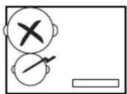 Simple diagram with two circles containing X and a diagonal line, next to a blank rectangle