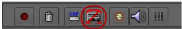 Control panel interface with icons including battery, trash bin, CAP symbol, and speaker