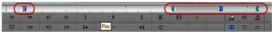 Screenshot of a media player control interface with playback controls and track labels