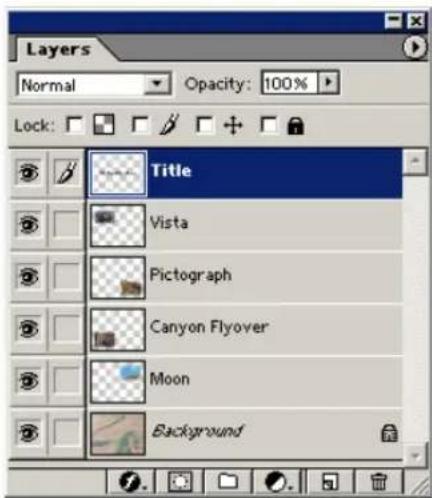 Layers Normal Opacity: 100% Lock: Title Vista Pictograph Canyon Flyover Moon Background