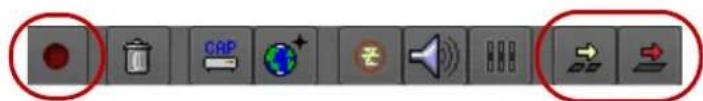 User interface toolbar with icons for battery, cap, timer, speaker, and directional buttons