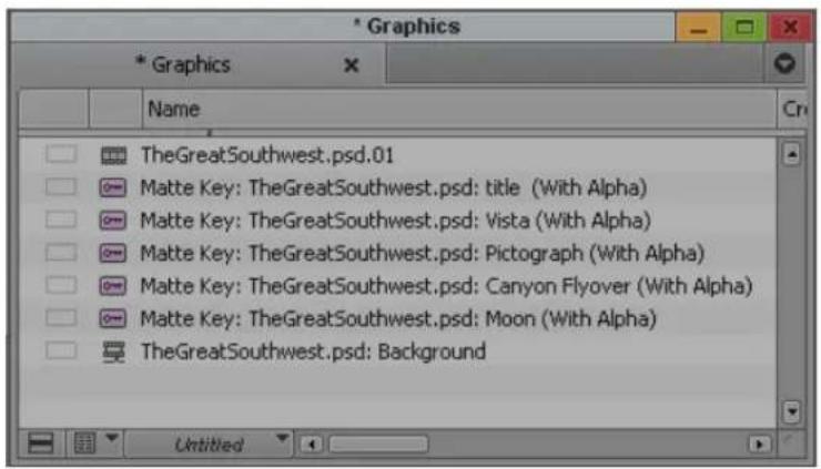 Graphics * Graphics Name TheGreatSouthwest.psd.01 Matte Key: TheGreatSouthwest.psd: title (With Alpha) Matte Key: TheGreatSouthwest.psd: Vista (With Alpha) Matte Key: TheGreatSouthwest.psd: Pictograph (With Alpha) Matte Key: TheGreatSouthwest.psd: Canyon Flyover (With Alpha) Matte Key: TheGreatSouthwest.psd: Moon (With Alpha) TheGreatSouthwest.psd: Background