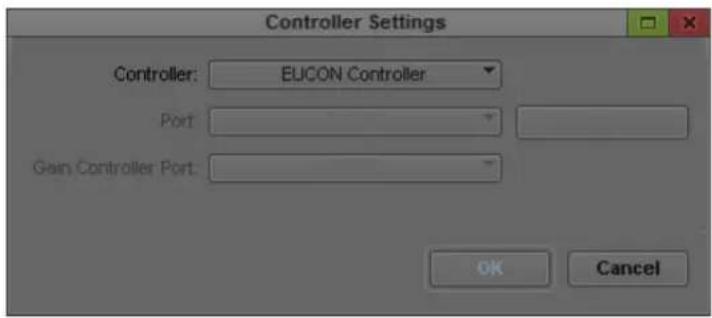 Controller Settings Controller: EUCON Controller Port: Gain Controller Port: OK Cancel