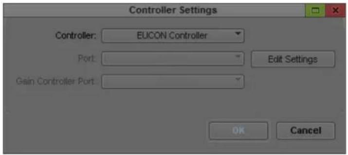Controller Settings Controller: EUCON Controller Port: Edit Settings Gain Controller Port: OK Cancel
