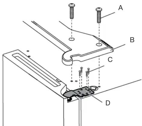 Technical diagram of a mechanical assembly with labeled parts A, B, C, and D
