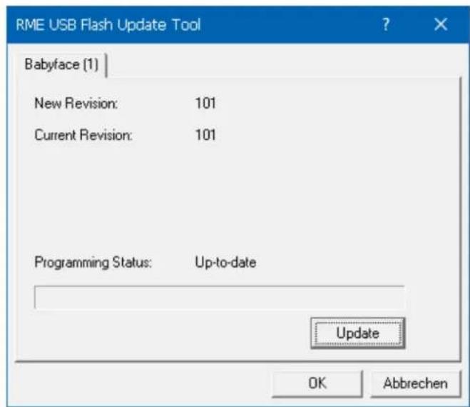 RME USB Flash Update Tool Babyface (1) New Revision: 101 Current Revision: 101 Programming Status: Up-to-date Update OK Abbrevchen