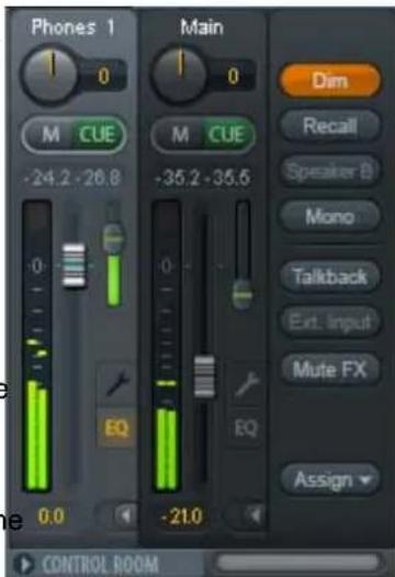 Phones 1 Main Dim Recall Speaker B Mono Talkback Ext. Input Mute FX Assign 0.0 -24.2 -26.8 -35.2 -35.5 EQ EQ CONTROL ROOM
