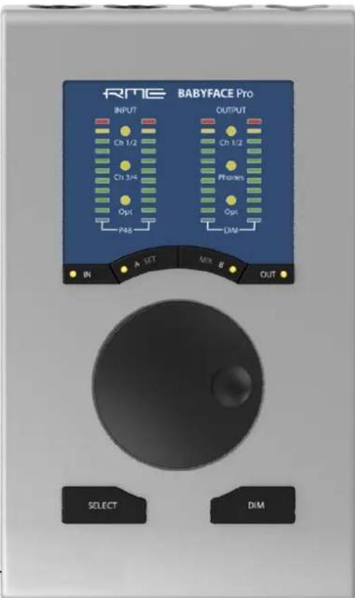 RME BABYFACE Pro INPUT Ch 1/2 Ch 3/4 Opt P48 OUTPUT Ch 1/2 Phrases Opt DIM IN A SET MIX B OUT SELECT DIM