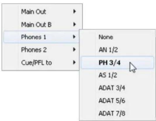 Main Out Main Out B Phones 1 Phones 2 Cue/PFL to None AN 1/2 PH 3/4 AS 1/2 ADAT 3/4 ADAT 5/6 ADAT 7/8