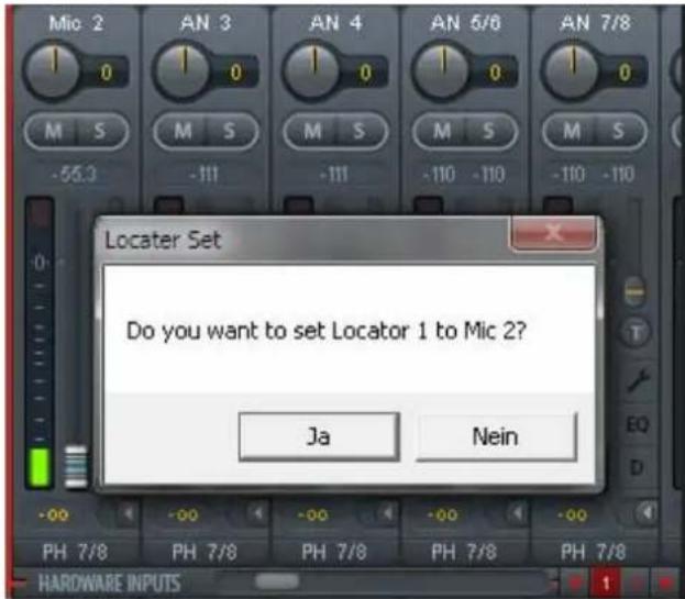 Mio 2 AN 3 AN 4 AN 5/6 AN 7/8 M S M S M S M S -55.3 -111 -111 -110 -110 -110 -110 Locater Set Do you want to set Locator 1 to Mic 2? Ja Nein