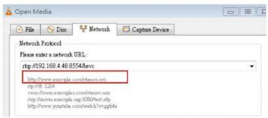 Open Media File Disc Network Capture Device Network Protocol Please enter a network URL: http://192.168.4.48 8554/evc http://www.example.com/steam.wri http://8_124 www/www.example.com/steam.scx http://tawres.example.cqx:8360/test.stp http://www.youtube.com/mate3/?v-gg6kz