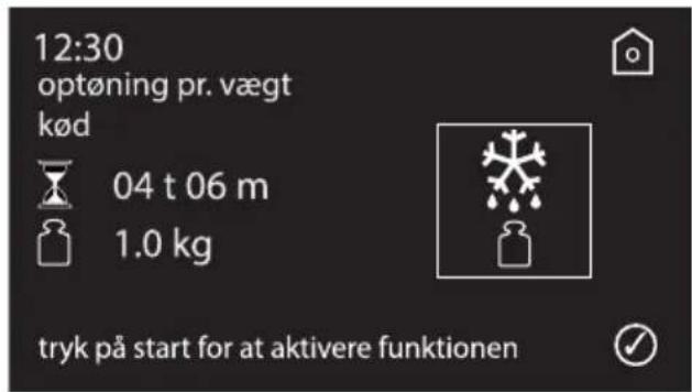 12:30 optøning pr. vægt kød 04 t 06 m 1.0 kg tryk på start for at aktivere funktionen