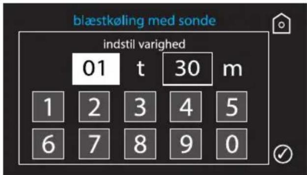 blæstkøling med sonde indstil varighed 01 t 30 m 1 2 3 4 5 6 7 8 9 0