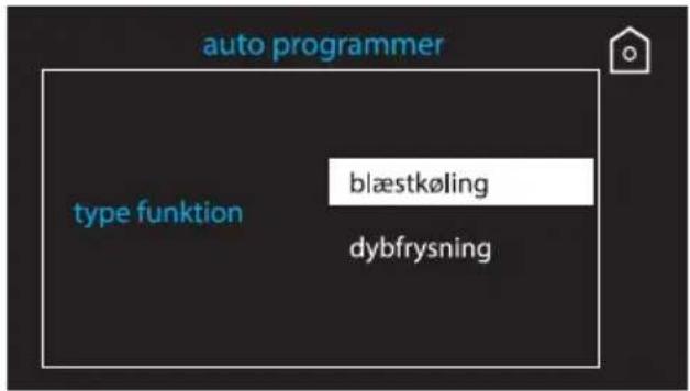 auto programmer type funktion blæstkøling dybfrysning