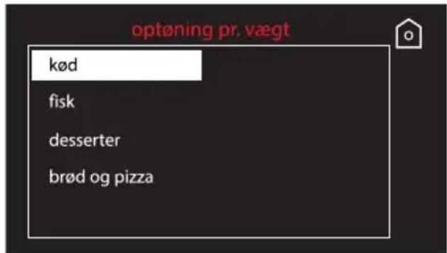 optøning pr. vægt kød fisk desserter brød og pizza