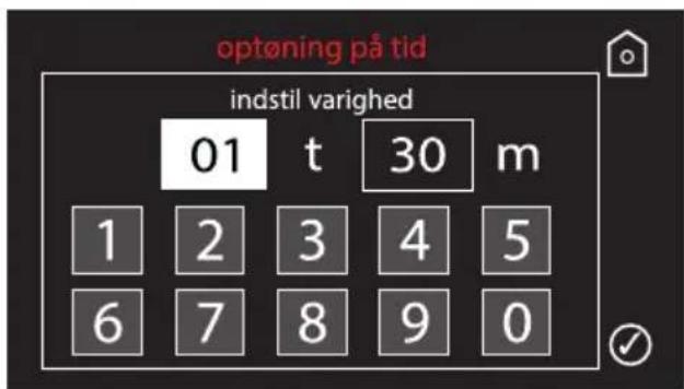 optøning på tid indstil varighed 01 t 30 m 1 2 3 4 5 6 7 8 9 0