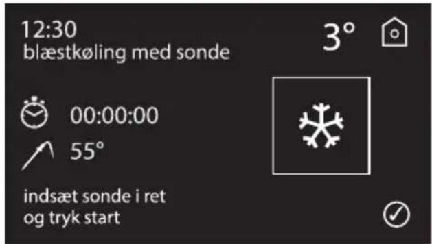 12:30 blæstkøling med sonde 00:00:00 55° indsæt sonde i ret og tryk start 3°