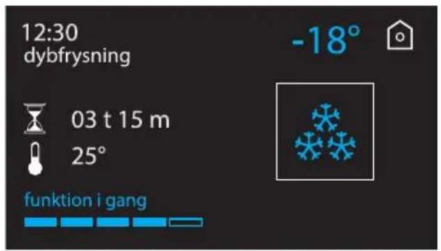12:30 dybfrysning -18° 03 t 15 m 25° funktion i gang