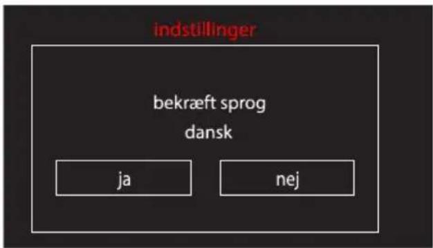 indstillinger bekræft sprog dansk ja nej