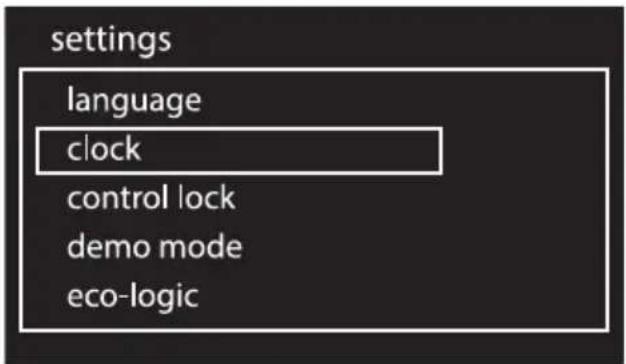 settings language clock control lock demo mode eco-logic