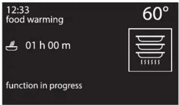12:33 food warming 01 h 00 m 60° function in progress