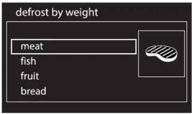 defrost by weight meat fish fruit bread