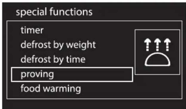 special functions timer defrost by weight defrost by time proving food warming