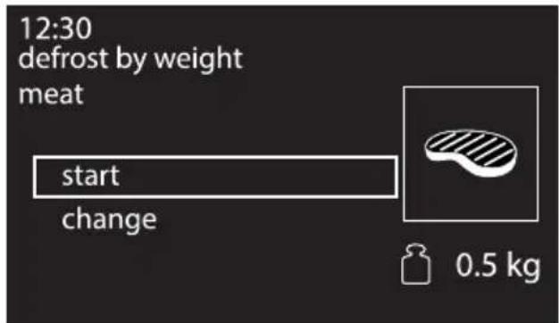12:30 defrost by weight meat start change 0.5 kg