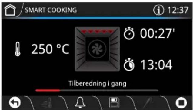SMART COOKING i 12:37 250 °C 00:27' 13:04 Tilberedning i gang