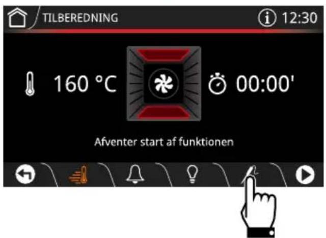 TILBEREDNING 12:30 160 °C 00:00' Afventer start af funktionen