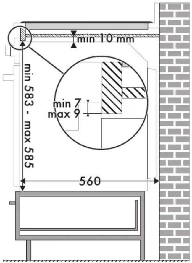 min 10 mm min 583 - max 585 min 7 max 9 560