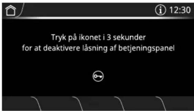 Tryk på ikonet i 3 sekunder for at deaktivere låsning af betjeningspanel