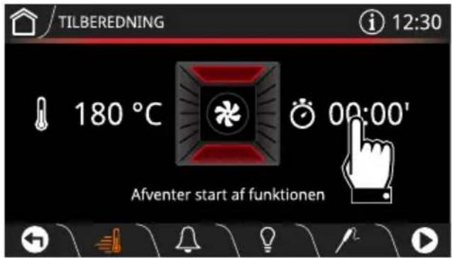TILBEREDNING 12:30 180 °C 00:00' Afventer start af funktionen