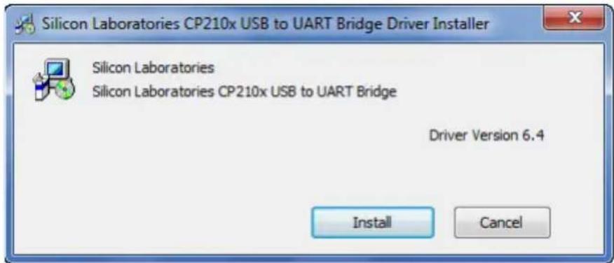 Silicon Laboratories CP210x USB to UART Bridge Driver Installer Silicon Laboratories Silicon Laboratories CP210x USB to UART Bridge Driver Version 6.4 Install Cancel