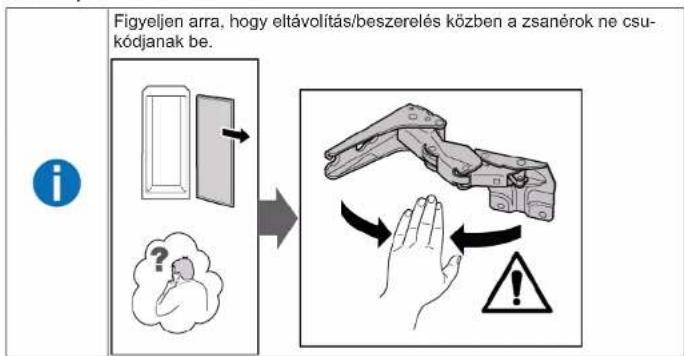Figyeljen arra, hogy eltávolítás/beszerelés közben a zsanérok ne csukódjanak be. i → ?