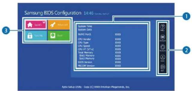 Samsung BIOS Configuration 14:46 System Time System Data NVPS Port1 XXXX CPU Vendor XXXX CPU Type XXXX CPU Speed XXXX CPU VT (VTa) XXXX Total Memory XXXX SDD Memory XXXX SDD Memory XXXX BIOS Version XXXX MICOH Version XXXX Aptio Setup UTILV - Copy (C) XXXX American Regatrendix, Inc.