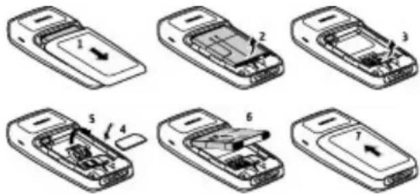 NOKIA 1200 - Insertar la tarjeta SIM y la batería - 1