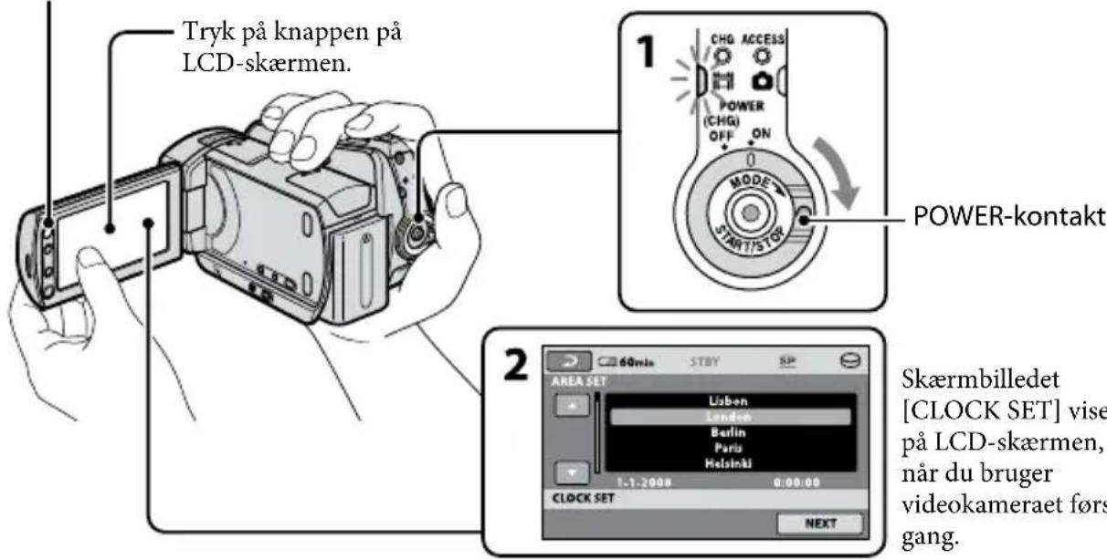 SONY DCR-SR46E - Trin 2: Tænde og indstille dato og klokkeslæt - 1