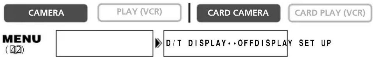 CAMERA PLAY (VCR) CARD CAMERA CARD PLAY (VCR) MENU (42) D / T DISPLAY • • OFFDISPLAY SET UP