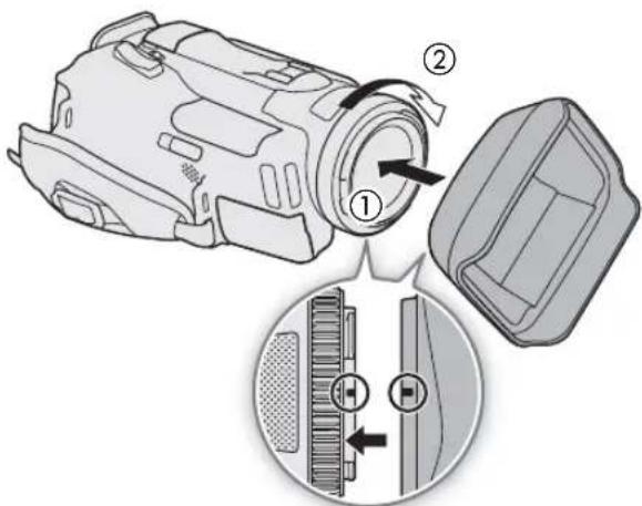 CANON Legria GX10 - Anvendelse af modlysblænde og objektivdæksel - 1
