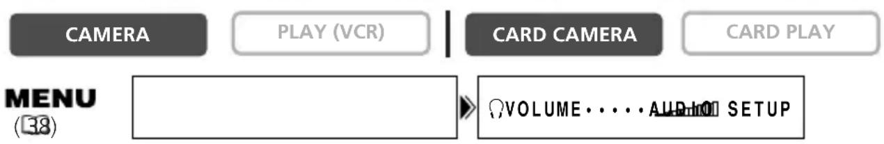 CAMERA PLAY (VCR) CARD CAMERA CARD PLAY MENU (38) VOLUME·····AUDIO SETUP