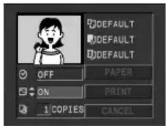 DEFAULT DEFAULT DEFAULT OFF PAPER ON PRINT 1 COPIES CANCEL