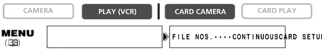 CAMERA PLAY (VCR) CARD CAMERA CARD PLAY MENU (38) FILE NOS. . . . CONTINUOUS CARD SETUP