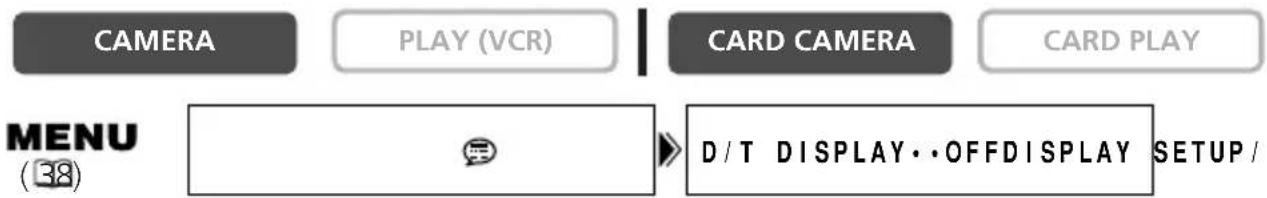 CAMERA PLAY (VCR) CARD CAMERA CARD PLAY MENU (38) D / T DISPLAY • • OFFDISPLAY SETUP /