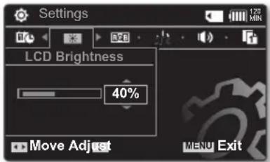 Settings LCD Brightness 40% Move Adjust MENU Exit
