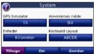 System GPS Simulator Til Anwendelises måde Bil Enheder Kilometer Keyboard Layout ABCDE Tilbage Om Gendan