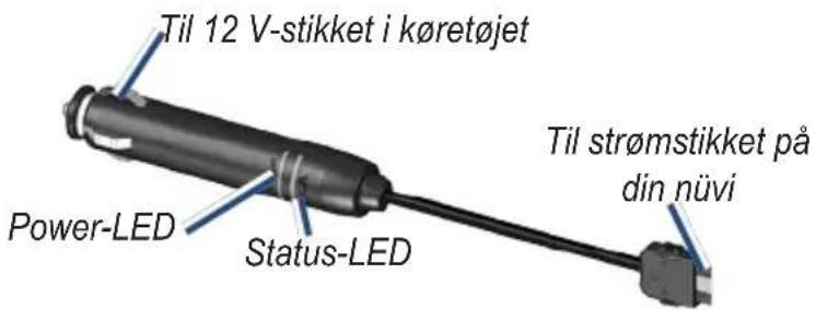 Til 12 V-stikket i køretøjet Power-LED Status-LED Til strømstikket på din nüvi