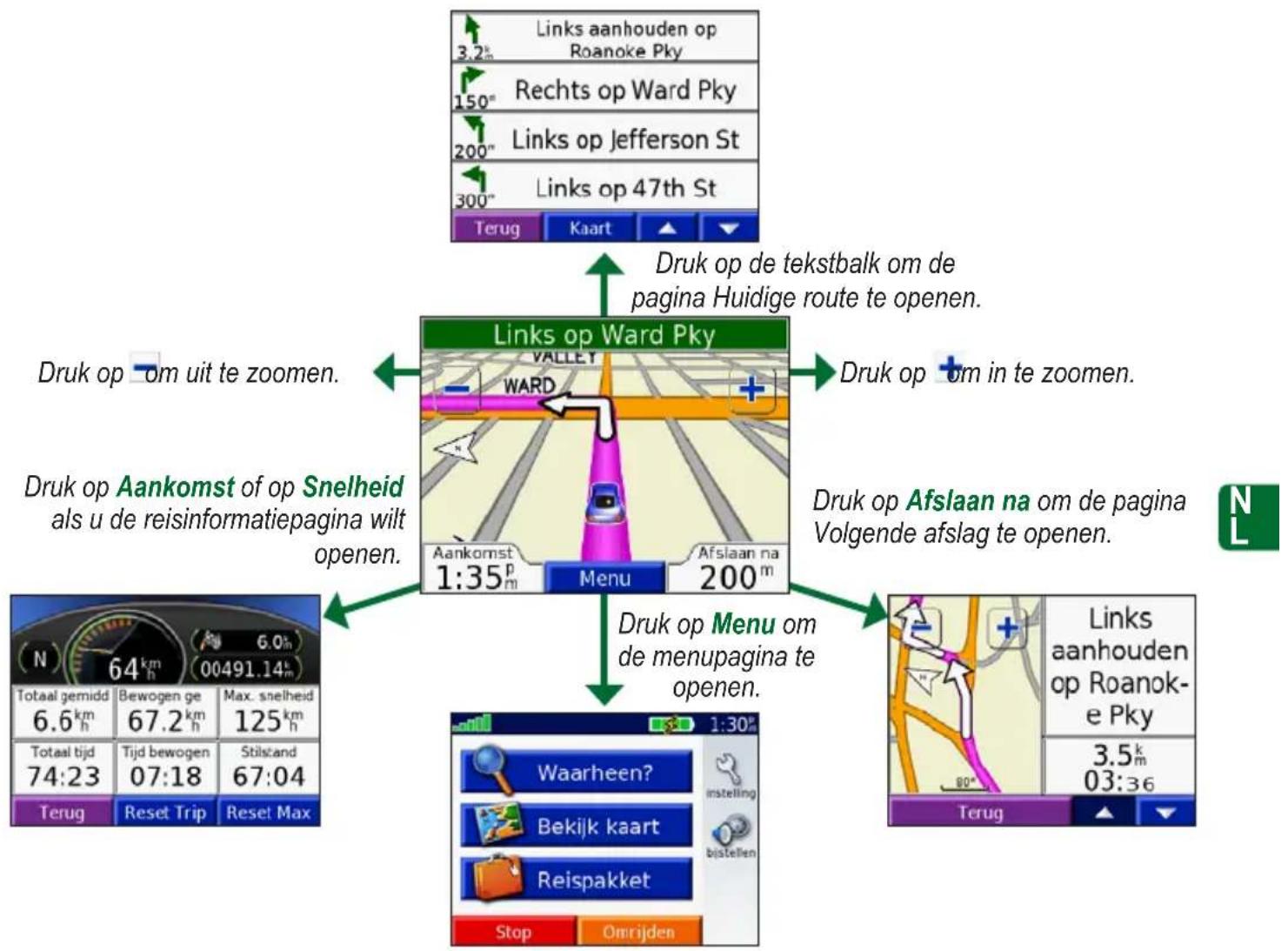 GARMIN nüvi 300 - De kaartpagina weergeven - 1