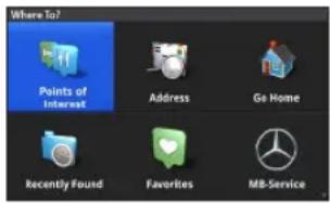 Where To? Points of Interest Address Go Home Recently Found Favorites MB-Service